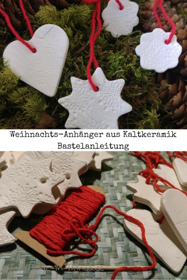 Weihnachtliche Anhänger aus Kaltkeramik ausstechen und stempeln