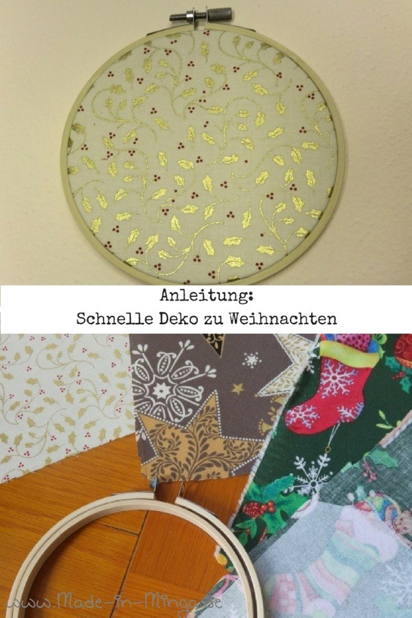 Weihnachtsdeko schnell gebsatelt - Stoff im Stickrahmen