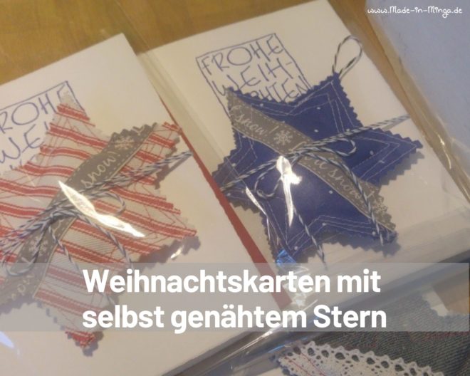 selbst genähter Stern auf Weihnachtskarte