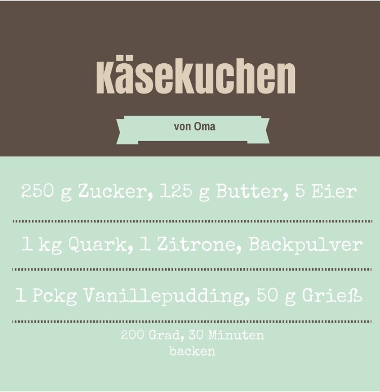 Rezept - Zutatenliste für Käsekuchen