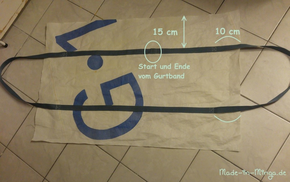 Abstände des Gurtbandes vom Stoffrand einhalten