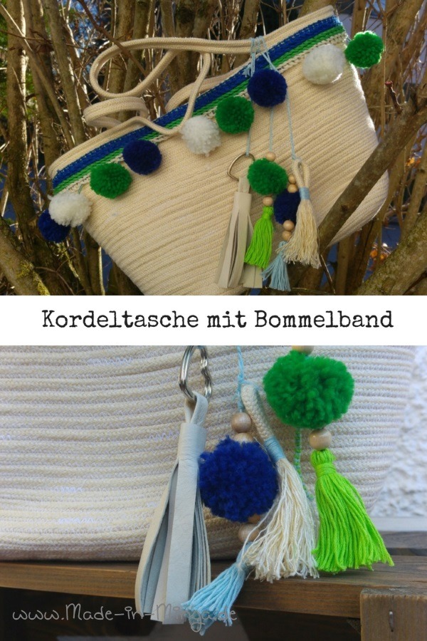 Kordelkorb Tasche mit Pompomband nähen