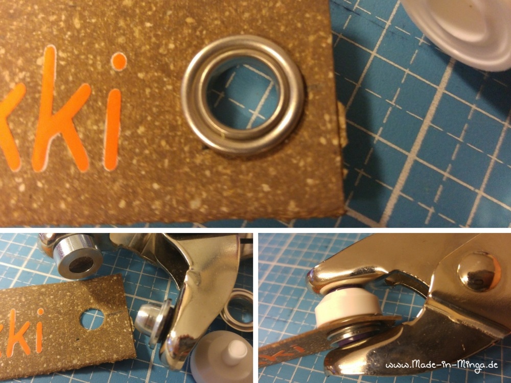 Am Lederstück Öse anbringen für den Karabiner