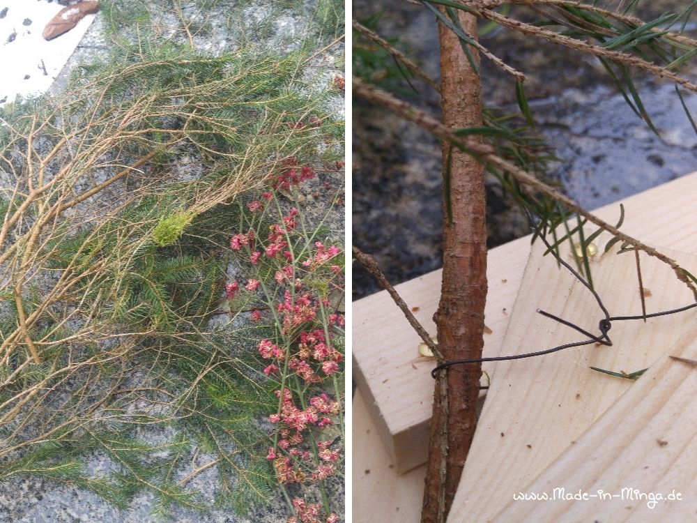 den Weihnachtsstern mit Naturdeko schmücken