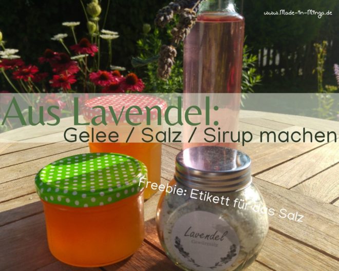 Gläser mit Lavendelsalz Lavendelsirup und lavendelgelee