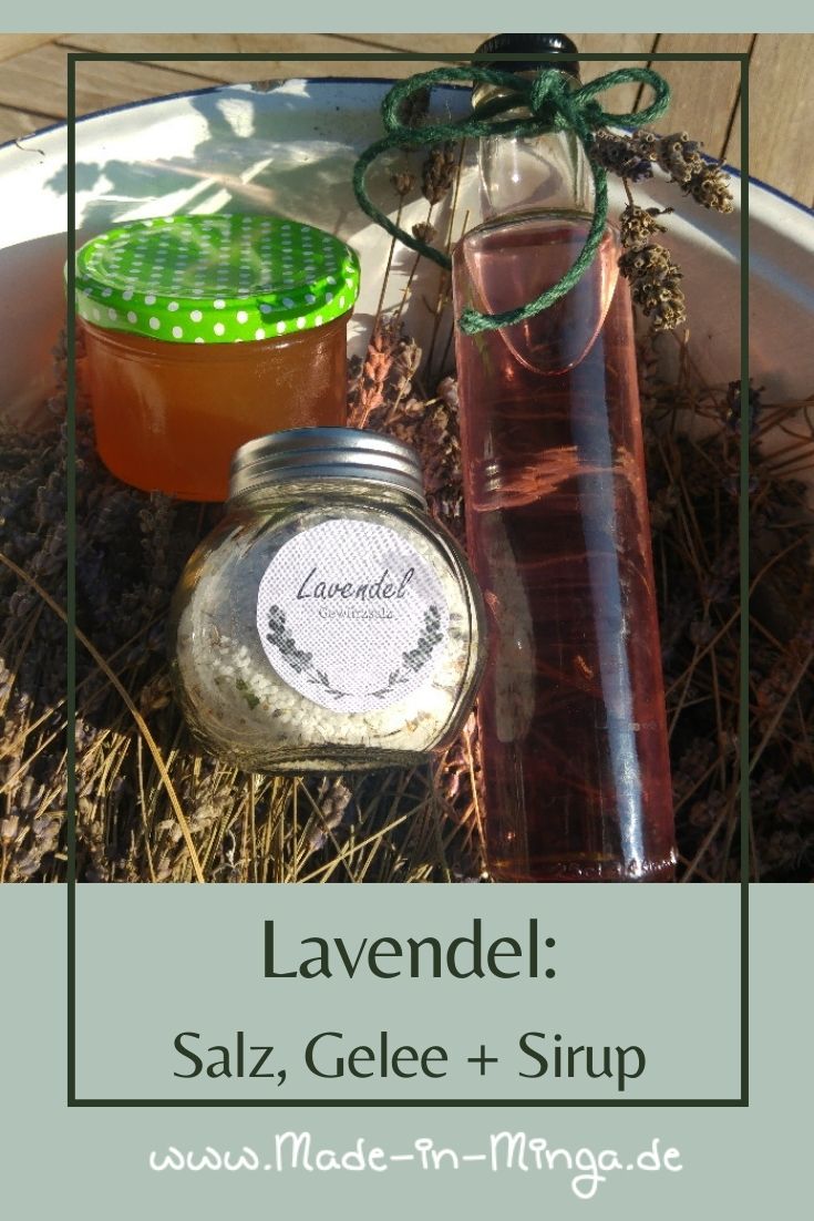 Gläser mit Sirup, Salz und Gelee aus Lavendel