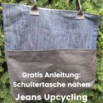 Schultertasche mit Lederhenkeln aus alter Jeans. Upcycling