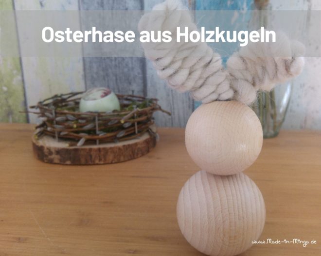 Osterhase aus Holzkugel mit Draht-Ohren