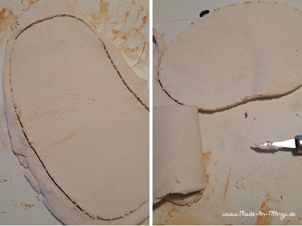 Form ausschneiden aus der plattgewalzten Knetmasse