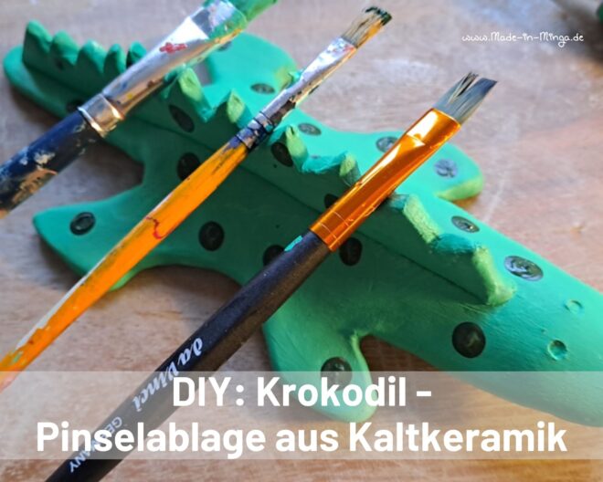 Krokodil aus Kaltkeramik als Ablage für Pinsel