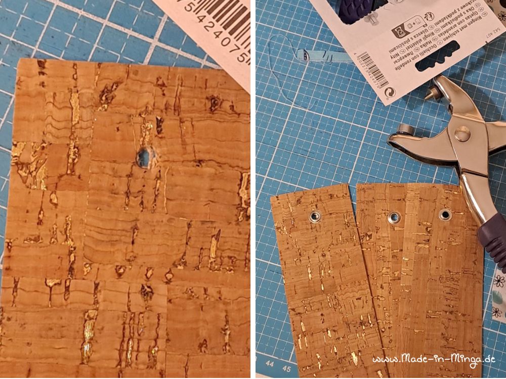 Korkstoff mit Lochzange, die ein Loch gebohrt hat