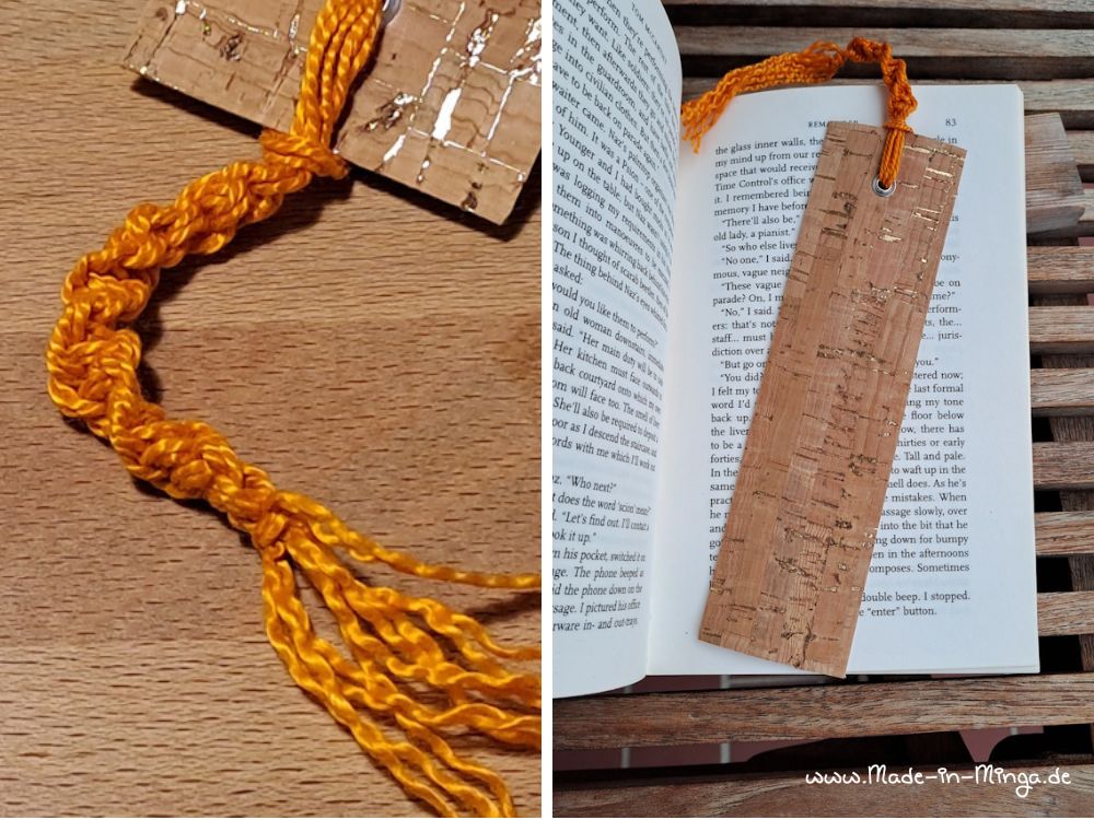 Makramee-Anhänger an das Lesezeichen geknüpft