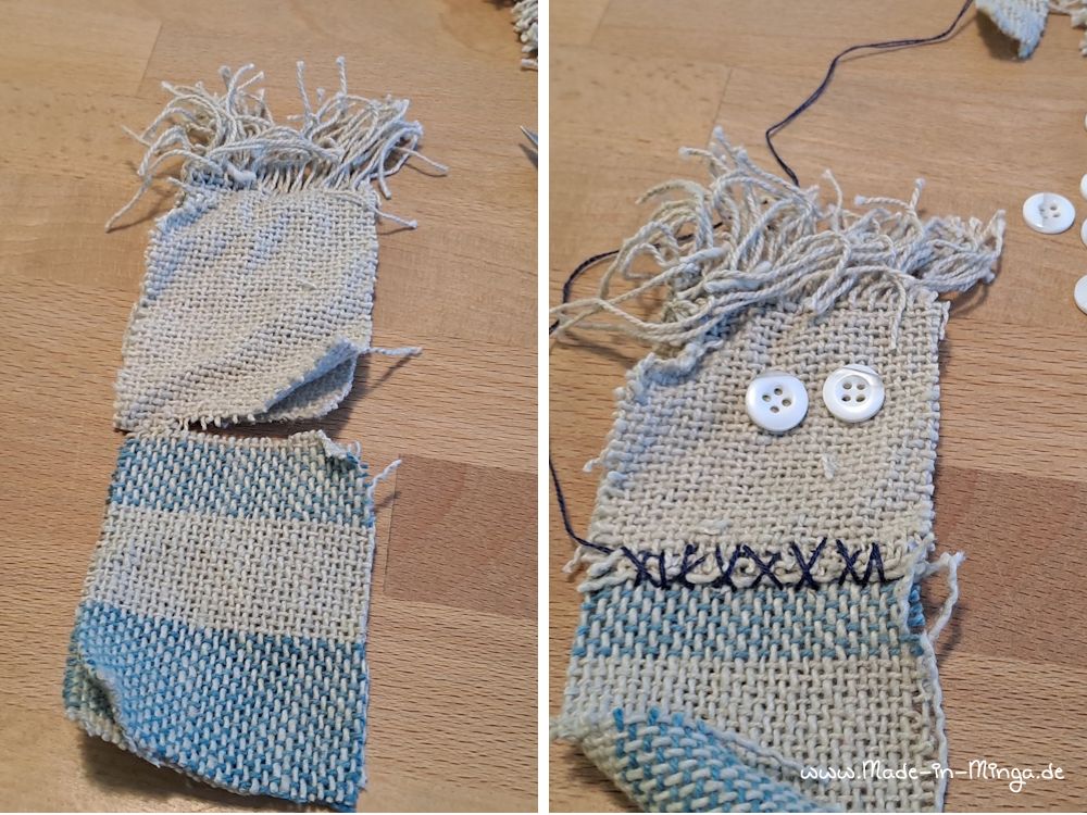 Stoffteile der Puppe werden zusammengenäht